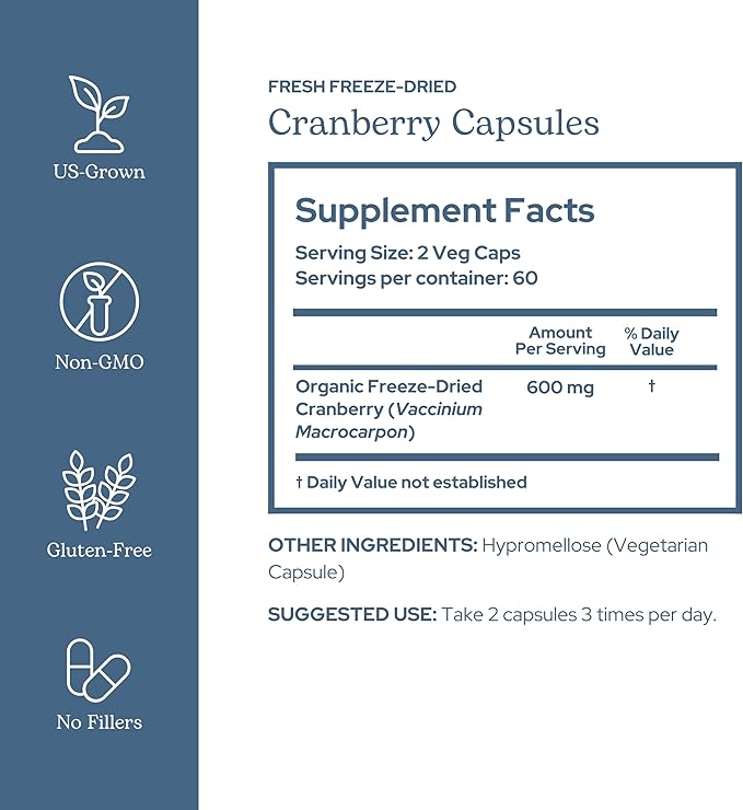 Eclectic Herb - Premium Freeze Dried Cranberry Capsules | Urinary Tract Support | Cranberry Supplement for Urinary Tract Health | US-Grown, Organic, Non-GMO, Gluten Free, Vegan (120 CT | 300 mg)