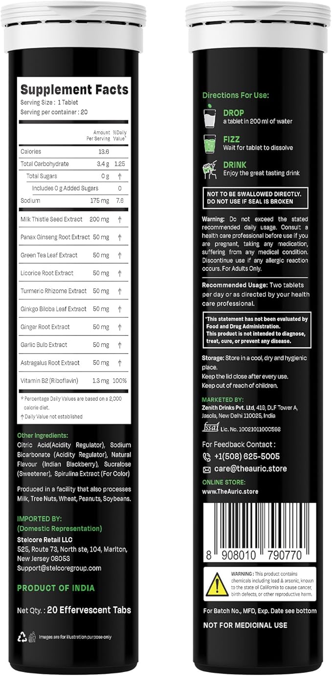 Auric Liv365 Liver Detox Supplement 40 Tablets | Lemon Flavour Advanced Herbal Formula for Liver Health, Detox & Cleansing