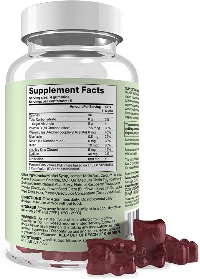 Codex Labs Kids Skin Barrier Support Gummies – Mixed Berry Flavor – 2-Week Supply (60 Gummies) – L-Histidine with Vitamins & Zinc – for Sensitive or Eczema-Prone Skin – Vegan, Non-GMO Supplement