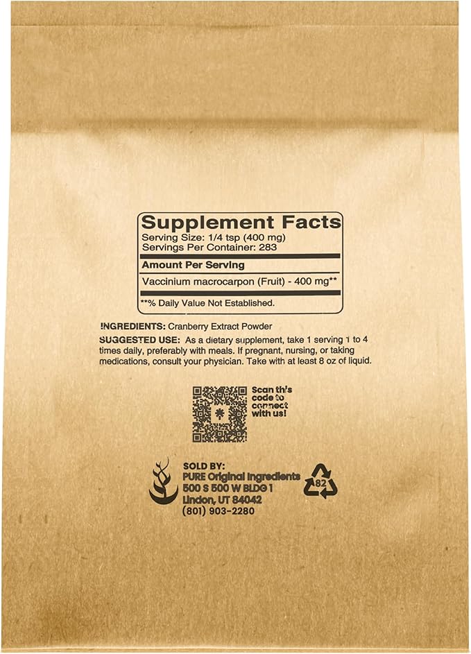 PURE ORIGINAL INGREDIENTS Cranberry Extract (4 oz), Gluten-Free, Herbal Supplement