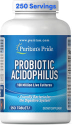 Puritan's Pride Daily Probiotic Acidophilus, 100 Million Live Cultures, Dietary Supplement for Digestive, Gut, and Immune Health, Soy, Sodium, and Gluten Free, 8 Month Supply, 250 Tablets