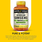 MASON NATURAL Korean Ginseng 1,000 mg, Supports Energy, Endurance & Vitality, 60 Tablets (Pack of 2)