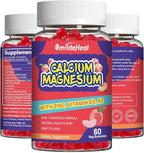 Calcium Magnesium Gummies 600MG, Calcium Magnesium Zinc Gummies with Vitamin D3 - High Absorption Complex Calcium Supplement, Vegan, 60 Counts