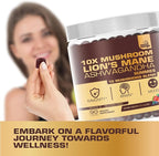 10X Lion’s Mane Mushroom Gummies for Kids Adults (4350mg) - Gluten Free Daily Supplement Complex Blend with Reishi Turkey Tail Shiitake