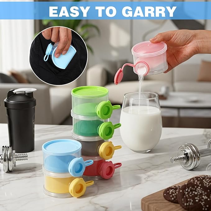 Shinylin Protein Powder Travel Container Set Reusable Powder Supplement Container 7 Pcs Single Dose Cases and 1 Pcs Large Travel Containers Drawstring Bags