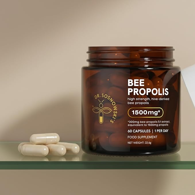 Dr Sosnowski's Bee Propolis | 1500mg High Potency | Hive-derived Superfood, Vegetable Capsules, 60 Count | 2 Months Supply