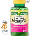 Spring Valley Evening Primrose Oil Women's Health Dietary Supplement Softgels, 1000 mg, 75 Count, Softgels, Evening Primrose Oil Capsules 1000mg Bundle with LualL's 45 Diabetes Decoded