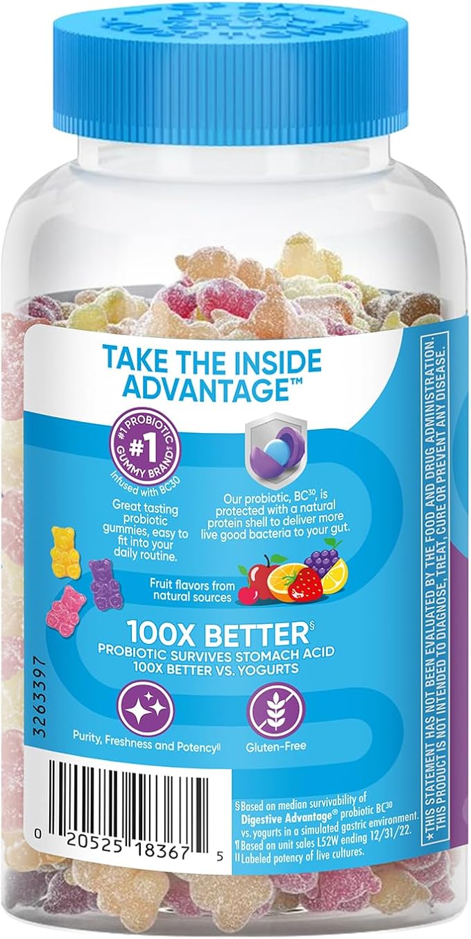 Digestive Advantage Daily Probiotic Gummies for Digestive Health, Gut Health & Immune Support, Probiotics for Men and Women (80ct) - Delicious Natural Fruit Flavor* (Pack of 3)