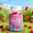 Collagen Peptide Gummies for Women & Men, Collagen Protein Type I,II,III,V,X with Biotin Vitamin C, D, Hydrolyzed Collagen Supplement for Skin, Hair, Nails, Raspberry Flavor, 60 Count