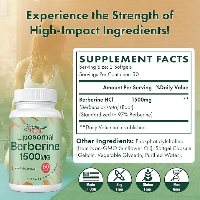 Liposomal Berberine HCL - Berberine 1500mg High Bioavailability, Berberines Supplement for Women and Men (2 Pack)