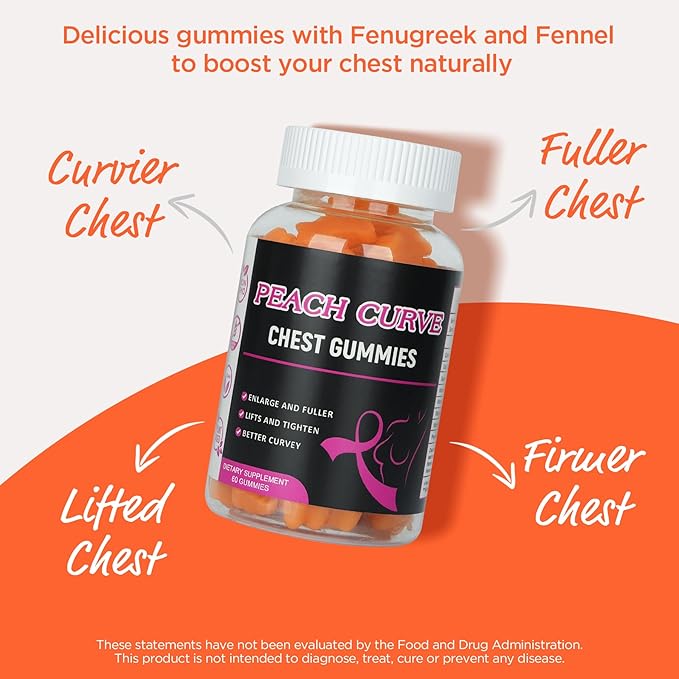 Aromlife Chest Gummies for Enhance Confidence, Bear Shaped Chest Gummies with Herbal Ingredients, 60 Count, Peach Flavor Natural BBL Gummy for Women and Men