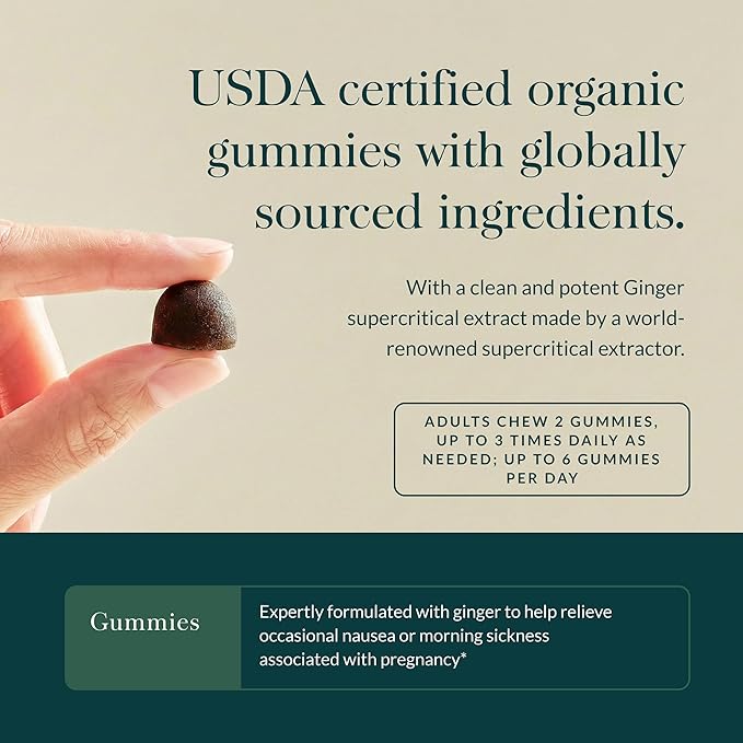 Gaia Herbs Nausea Gummies - Relieves Occasional Nausea* - with Ginger & Lemon - Ginger Flavor - 60 Vegan Gummies (30 Servings)