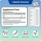 Vitamin Bounty Multi Collagen Complex - Hydrolyzed Collagen Peptides Types I, II, III, V & X - Supports Skin Elasticity, Joint Health, Hair & Nail Growth - 50 Servings