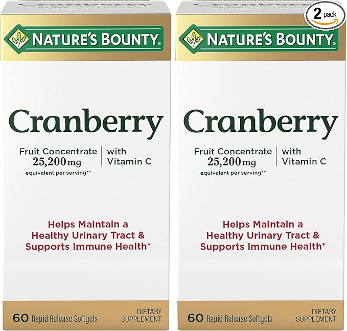 Nature's Bounty Cranberry Dietary Supplement, Supports Urinary Tract and Immune Health, Softgels, 25,200 Mg, 60 Ct (Pack of 2)