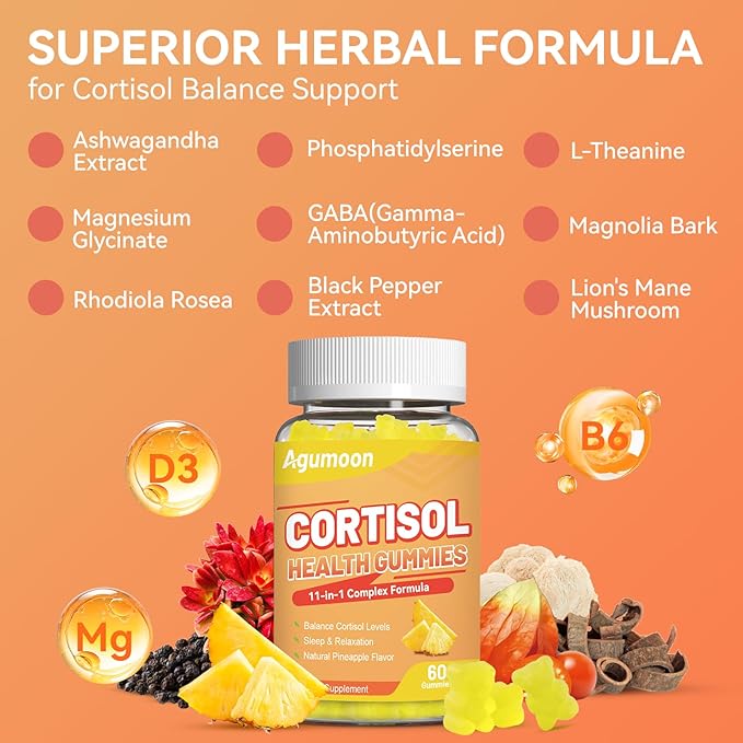 Cortisol Gummies for Women, Cortisol Supplements with Ashwagandha, Magnesium, L-theanine, for Relaxation and Mood Support - 60 Gummies