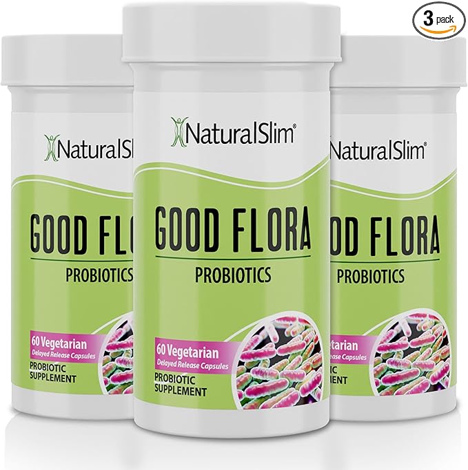 NaturalSlim Good Flora, Probiotics for Women & Men - Gut Health Supplements with 7 Powerful Strains for De-Bloating & Vitality - Probiotics for Digestive Health, 60 Vegetarian Capsules, 3 Pack