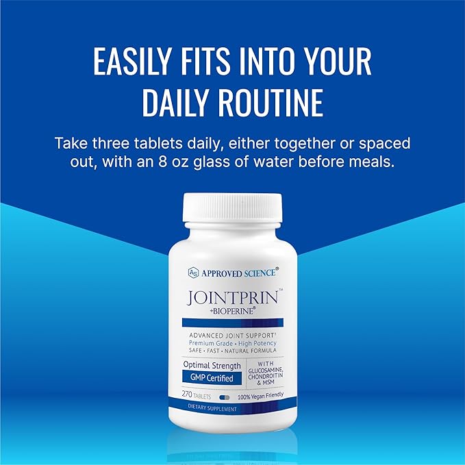 Approved Science Jointprin - Joint Support Supplement - Glucosamine, MSM, Chondroitin, Turmeric, Boswellia, BioPerine - 3 Month Supply