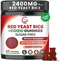 GORNVB Red Yeast Rice with Coq10 Gummies, Red Yeast Rice 2400 mg with CoQ10 200 mg for Cholesterol Lowering Supplements, Sugar Free, Non-GMO, Vegan Heart Health Support – 60 Counts