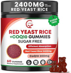 GORNVB Red Yeast Rice with Coq10 Gummies, Red Yeast Rice 2400 mg with CoQ10 200 mg for Cholesterol Lowering Supplements, Sugar Free, Non-GMO, Vegan Heart Health Support – 60 Counts
