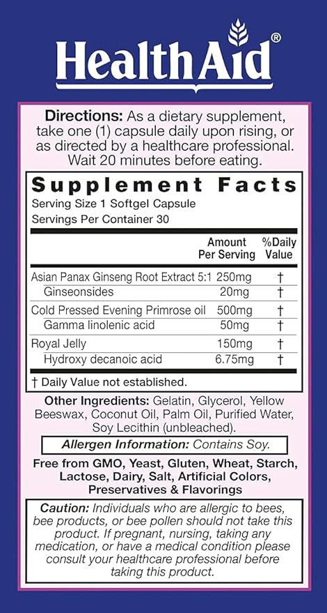 HealthAid Royal 3, with Evening Primrose Oil, Royal Jelly, Ginseng, Once Daily, 30 Capsules