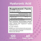 Jarrow Formulas Hyaluronic Acid 120 mg, Dietary Supplement, Skin Health Support, 60 Veggie Capsules, Up to 30 Day Supply