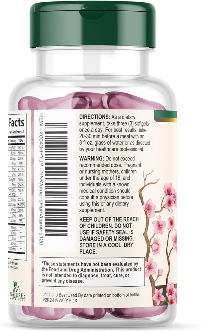 Hair, Skin & Nails Vitamins - Biotin 5000mcg Per Serving - Extra Strength Hair Growth Support For Women with Collagen, Argan Oil - Beautiful Skin, Hair & Nails Supplement - USA Bottled - 120 Softgels