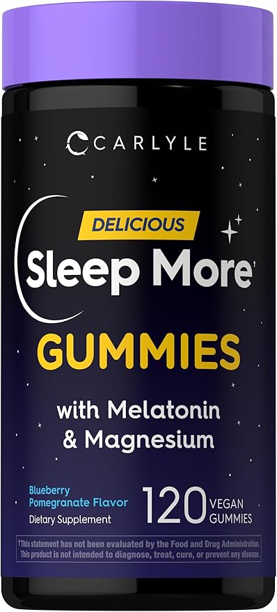 Carlyle Sleep Gummies with Melatonin and Magnesium | 120 Count | Blueberry Pomegranate Flavor | Support Complex with L-Theanine | Vegan, Non-GMO, Gluten Free