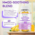 Saffron Gummies for Adult Kids, 10-IN-1 Cortisol Support Supplement with Saffron 88.5mg, Vitamin D3, B6, Magnesium, Zinc, Ashwagandha, L-Theanine, St. John's Wort, For Emotions, Slumber, 120 Count