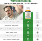 Saw Palmetto for Men Gummies, Extra Strength DHT Blocker for Men, with Pumpkin Seed Oil & Biotin, Support Prostate, Urinary Health & Hair Growth, Hormone Balance, Sugar Free, Vegan, Orange Flav, 60ct