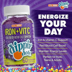 Vital+Boon Dippin' Dots Iron Gummies with Vitamin C & B12 – Gum Drop Grape, 60 Count (2 Pack) – Gluten & Gelatin Free, Non-GMO Supplement for Women, Men & Kids – 60 Day Supply