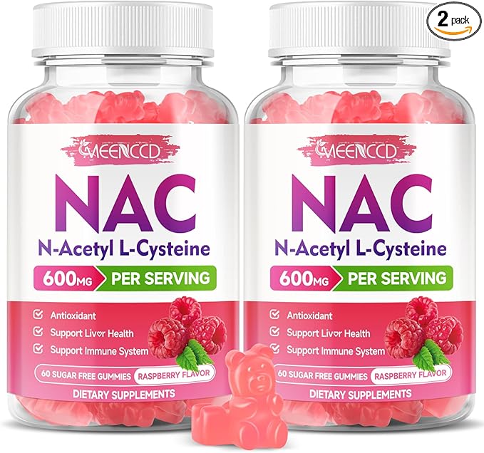 MEENCCD 2 Pack NAC Gummies, N Acetyl Cysteine 600mg NAC Supplement for Antioxidants & Immune Support, Sugar-Free, Raspberry Flavor, 120 Count