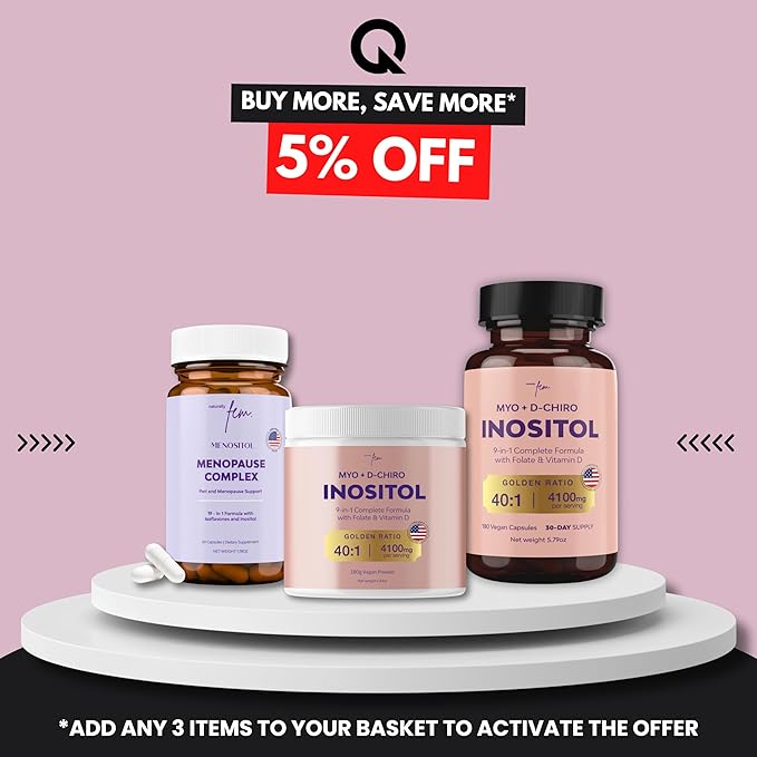 Inositol FEM Menositol 19-in-1 60Caps, Perimenopause & Menopause Supplements for Women Weight Loss with Myo-Inositol, D-chiro and Isoflavones, Control Metabolic Health, 100% Natural, Hormone, SoyFree