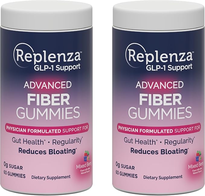 Replenza GLP-1 Support Fiber Gummies – Physician Formulated for Gut Health, Mixed Berry Flavor, 60-Count, for Men & Women, 2 Pack