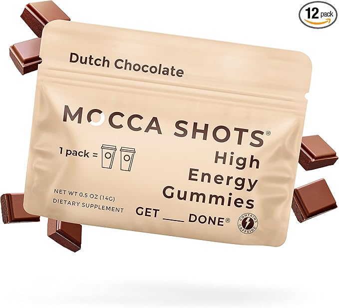 SGC Highest Concentration 100mg Caffeine per Gummy, 2 Gummies per Pack, 12-Pack Mocca Shots Dutch Chocolate Plant-Based Instant Energy with Herbal nootropics