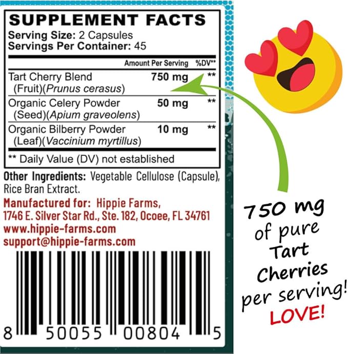 Tart Cherry Capsules Grown in USA - Lumberjack Strength Blend - Tart Cherry Powder with Bilberry (60 Count)