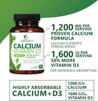 Calcium Supplement with Vitamin D3-1200 mg Calcium per Serving with D3 for Best Absorption - Supports Immune Health, Bones & Teeth - Nature's Calcium is Bottled in USA for Women & Men - 60 Tablets
