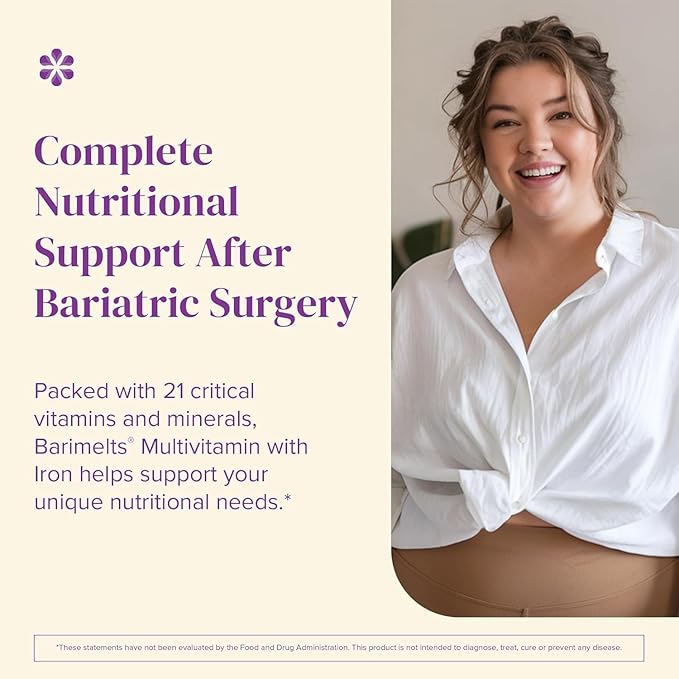 BariMelts Bariatric Multivitamin with Iron - 1 Month Supply (60 Fast-Dissolving Tablets) - Sugar-Free - Post-Op Bariatric Vitamins - Natural Blueberry Flavor