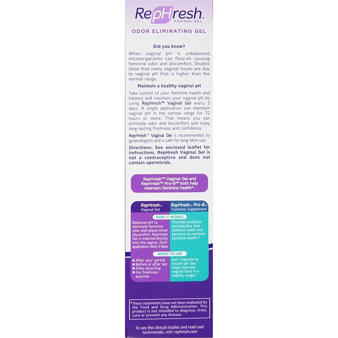 RepHresh Odor Eliminating Vaginal Gel, Feminine Care pH Balance for Women, 4 Count (0.7oz)