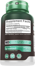 Herbtonics Raw Apple Cider Vinegar Capsules 1500mg with The Mother | Unfiltered ACV Pills for Bloating Relief, Digestion, Metabolism & Weight Support | 60 Vegan Capsules (1 Month Supply)
