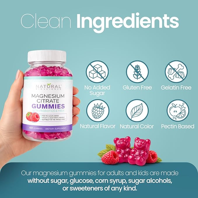 Sugar Free Magnesium Gummies - Calming Anti-Stress Gummies, Magnesium Supplement to Support Stress Relief, Sleep, Heart Health, Nerves, Muscles & Bones, 100 mg, Kids, Adults, Vegan, High Absorption