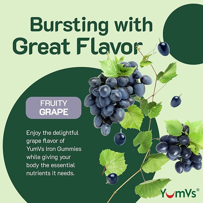 Iron Gummies Supplement with Vitamin C – 10 mg Iron Supplement – Great-Tasting Gummies Grape Flavor – Supports Immune Health & Helps with Iron Deficiency – Vegan, Kosher, Non-GMO – 60 Count
