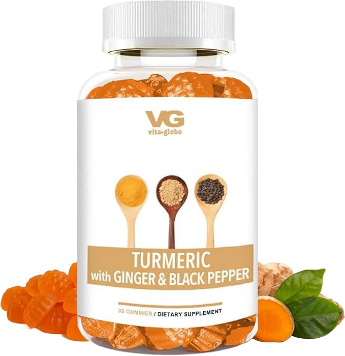 VITA Globe Turmeric Supplement Gummies with Ginger & Black Pepper – 250mg Turmeric Extract, Vegan, Non-GMO Herbal Supplement, Daily Wellness Formula – 30 Count (Pack of 1)