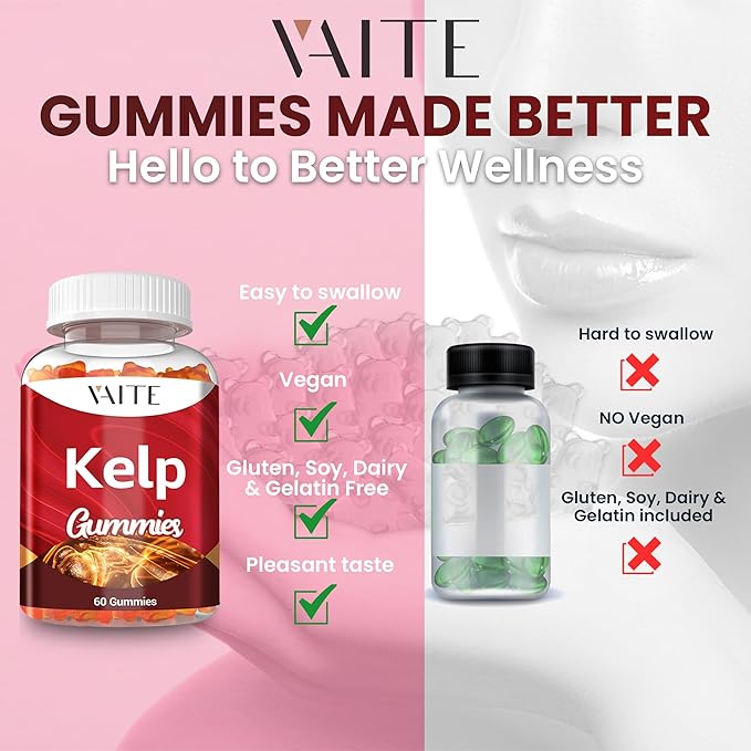 Kelp Supplement 1000mg – Iodine Formula with Fucus, Marine Trace Minerals, Seaweed-Derived Plant-Based Gummies, Vegan-Friendly, Gluten-Free, Non-GMO, 60 Chewables for Women and Men, Daily Use