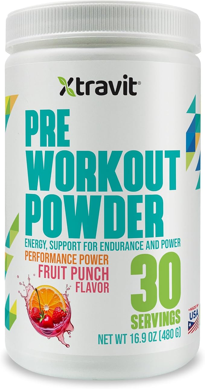 Pre Workout Fruit Punch Powder - Thermogenic Gym Supplement for Men & Women - Support Energy, Lean Muscle Growth, & Nutrition - Non GMO, Filler Free, 38.8 oz., 30 Servings