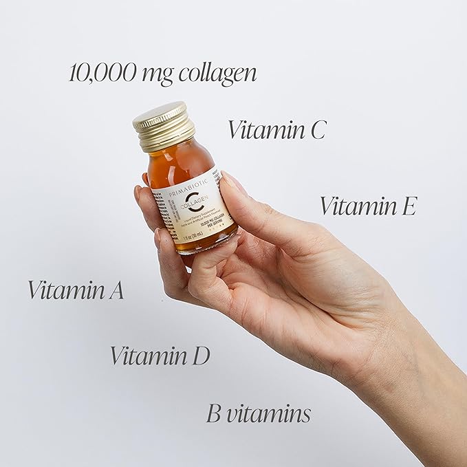 PRIMABIOTIC Liquid Collagen - High Collagen Content [10,000 Mg] Per Serving - Hydrolyzed Collagen and 12 Vitamins - Gluten Free- 450 Ml - Pack of 15 Bottles x 30 Ml
