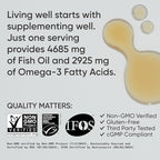 Sports Research® Omega-3 Fish Oil, 8oz Glass Bottle - 4685mg of Wild Caught Alaska Pollock Fish Oil per Serving - Easy-to-Take Liquid · Lemon Flavor · Non-GMO · MSC Certified Sustainable - 48 Servings