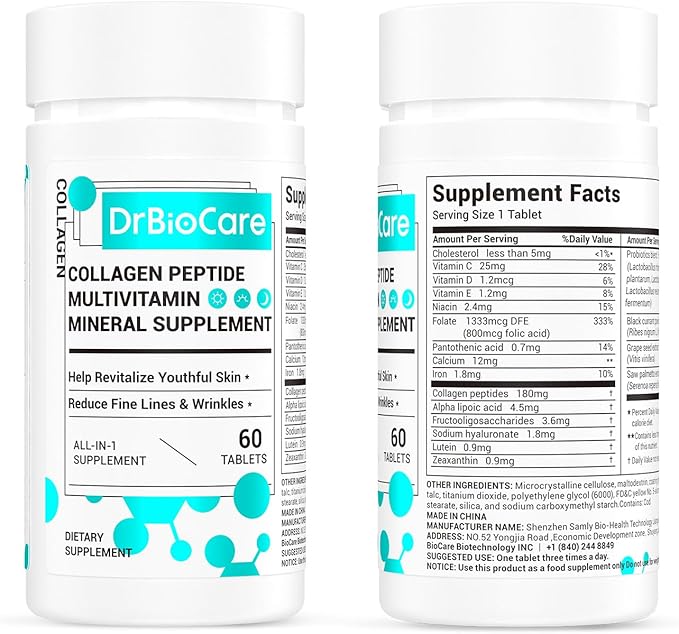 DrBioCare Collagen Peptides for Women, Beauty Vitamin & Mineral Supplement,Contains Vitamin D3, Probiotics for Women & Collagen Peptides,Vitamin B Complex,Vitamin E 120 Tablets