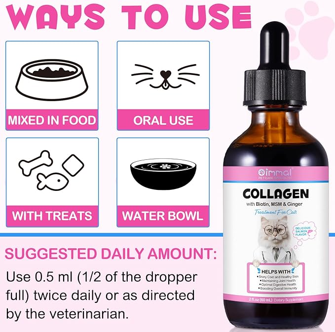 Collagen for Cats, Liquid Collagen for Cat, Liquid Collage Skin and Coat Cats, Cats Collagen, Itch Relief for Cat with Biotin, Supplement for Cats Salmon Flavor