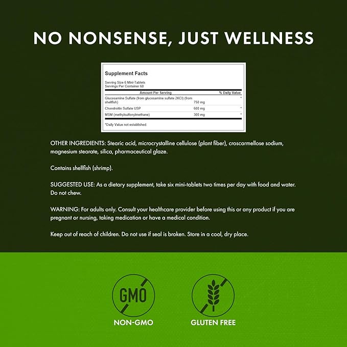 Swanson Glucosamine, Chondroitin & MSM - Cartilage & Joint Health Supplement* - Supports Mobility & Flexibility* - Easy-to-Swallow Mini Tablets - Gluten Free & Non-GMO - 360 Mini-Tablets