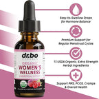 Hormone Balance for Women & PMS Relief - Women's Wellness Organic Hormonal Balance Supplements Liquid Drops & Menstrual Cramp Period Support - Raspberry Leaf, Chasteberry, Black Cohosh Supplement 1 Oz
